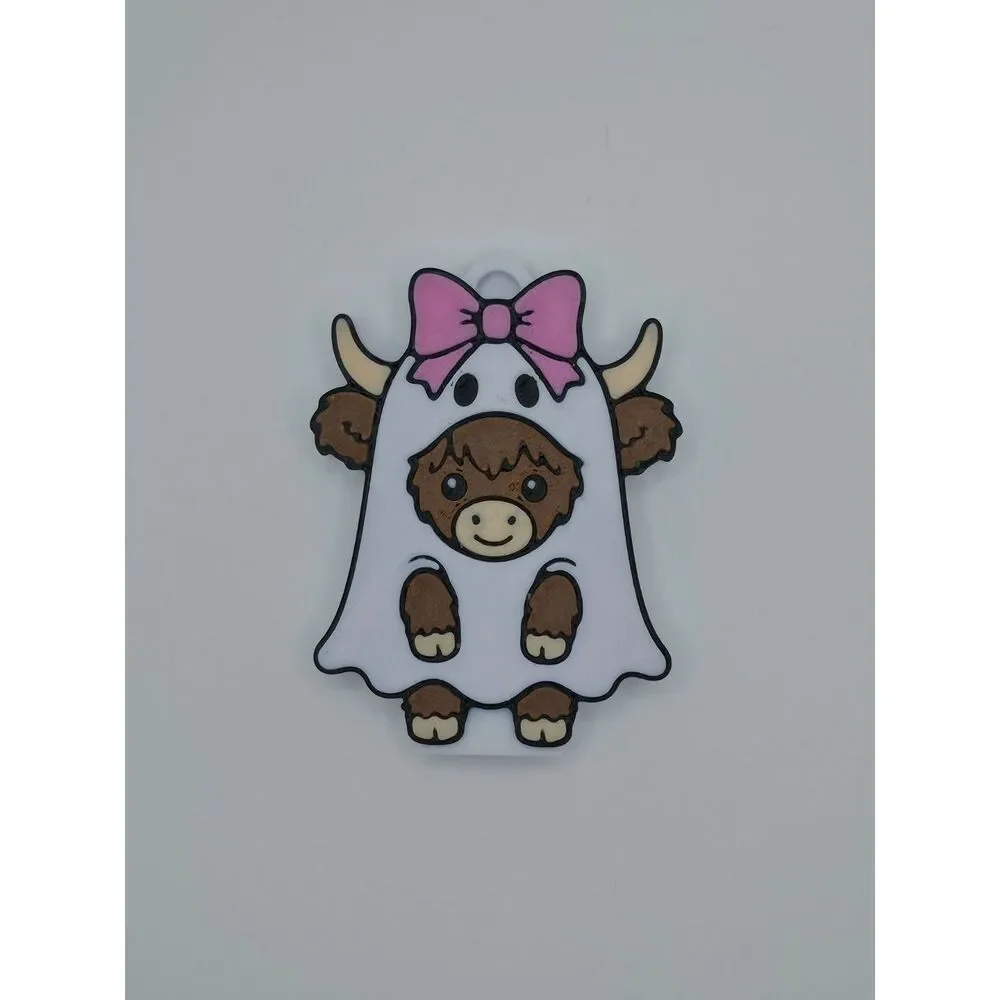 3D-Printed Ghost Highland Cow Soda Can Opener Keychains 6-Pack